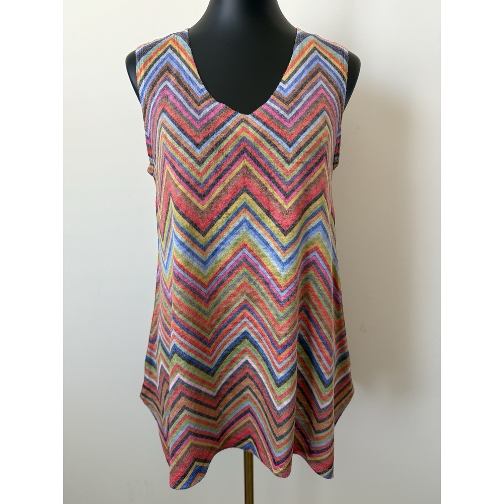 Nally & Millie Chevron V-Neck Tunic Top Women's M Hi-Lo Hem EUC Fun Flirty